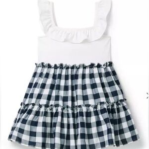 Janie and Jack White and Navy Checkered Ruffle Dress